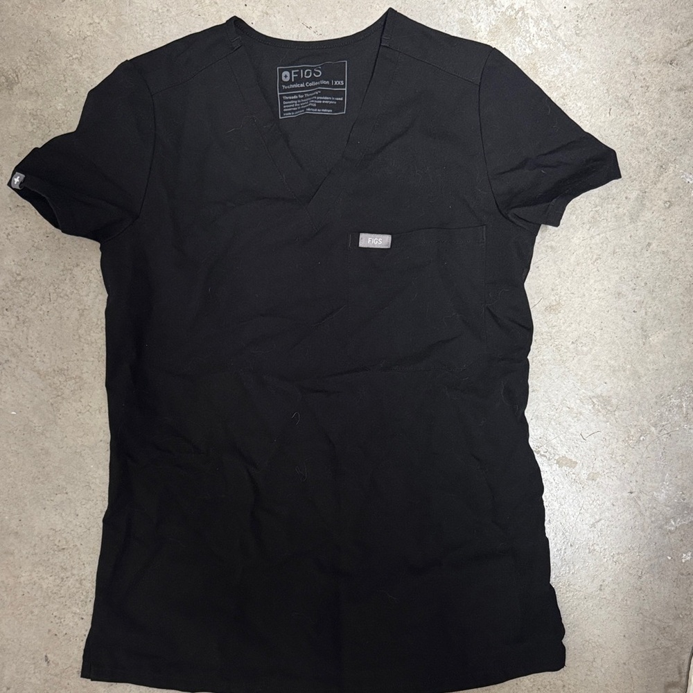 Figs Black V-Neck Scrub Top
